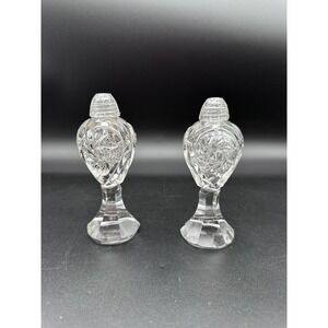 Vintage Cut Clear Crystal Bohemian Glass Pedestal Salt & Pepper Shaker Set